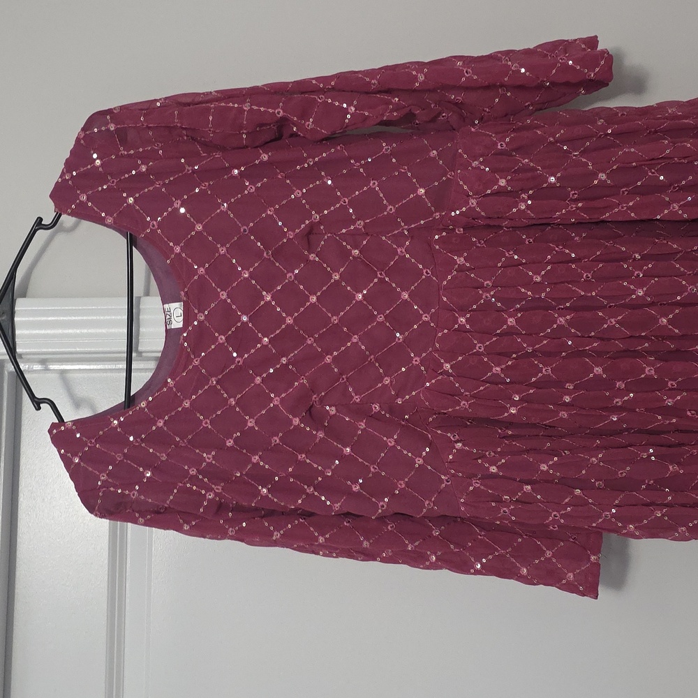 Indian Pakistani Outfit - Burgundy Sequin Dress- SIZE LARGE - Picture 5 of 5